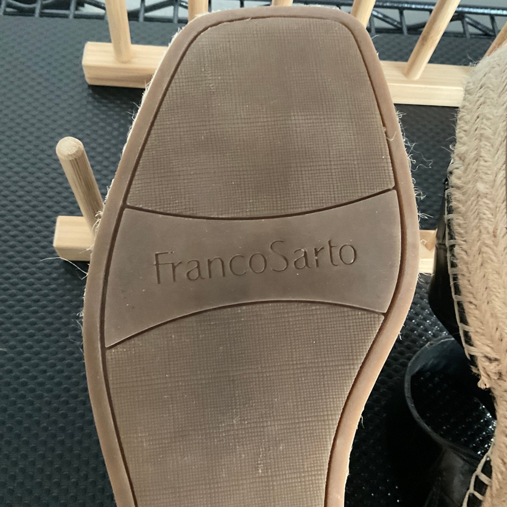 Franco Sarto Clave Black Croc Leather Espadrille Wedge Sandals Womens 7M - Picture 11 of 13